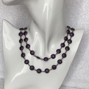 Vintage Purple Disk Necklace , 34 inches long in GoldTone
